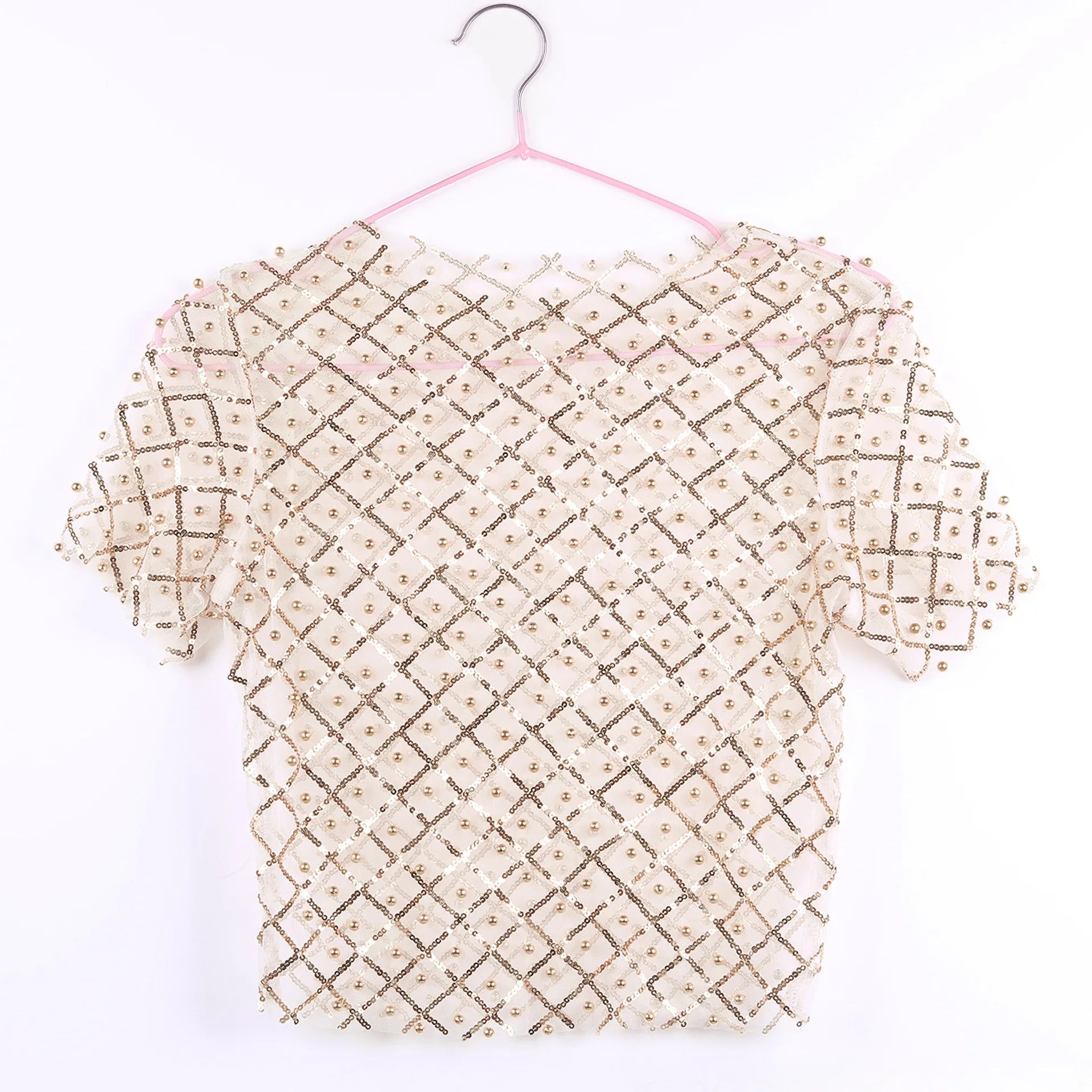 Sequins Glitter T-shirt See Through Sheer Mesh Short Sleeve Tops Transparent Sparkle Crop Tops Mssza