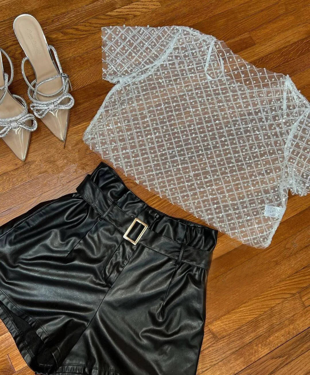 Sequins Glitter T-shirt See Through Sheer Mesh Short Sleeve Tops Transparent Sparkle Crop Tops Mssza