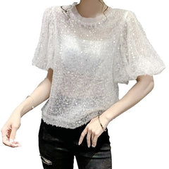 Sequins Lantern Sleeve Creative Blouses Mssza