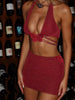 Sequins Patchwork Halter Tanks Skinny Mini Skirts Clubwear 2 Piece Set Mssza