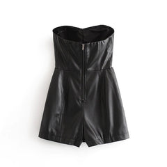 Backless Pu Leather Buttons Solid Skinny  Zipper Stylish Club Bodysuit Mssza
