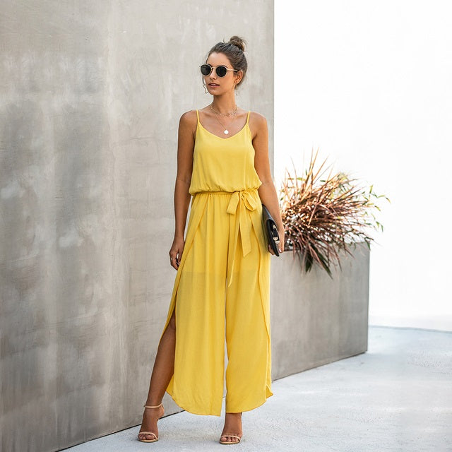 Backless Side Split Hem Rompers Mssza