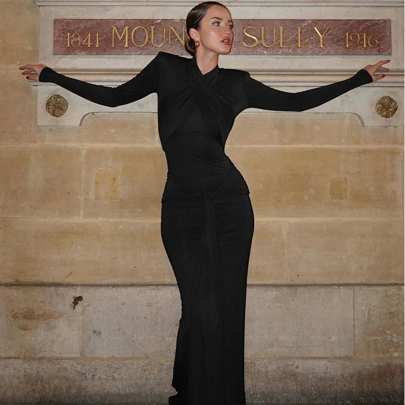 Bandage Bodycon Halter Collar O-neck Long Sleeve Maxi Dress Mssaz Desses