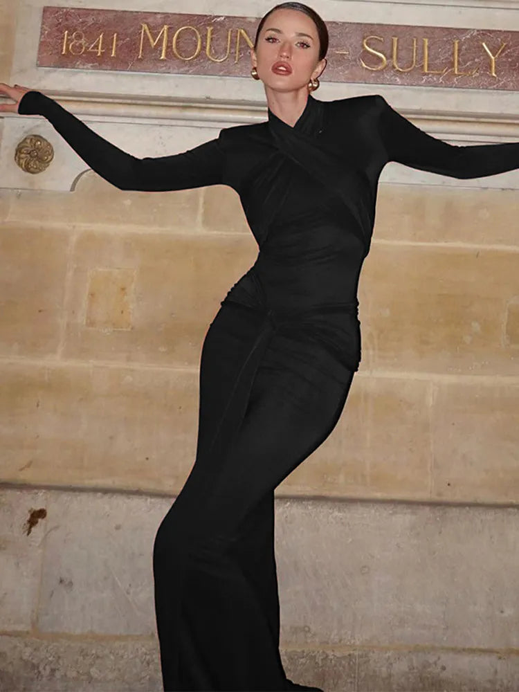 Bandage Bodycon Halter Collar O-neck Long Sleeve Maxi Dress Mssaz Desses
