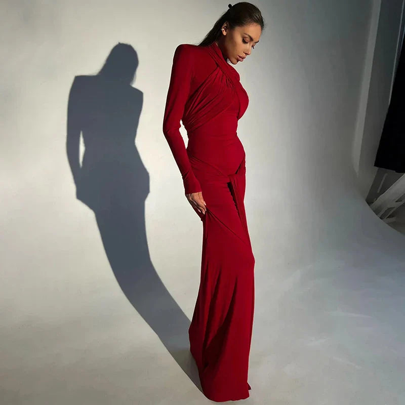 Bandage Bodycon Halter Collar O-neck Long Sleeve Maxi Dress Mssaz Desses