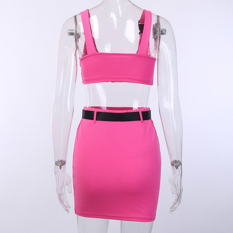 Buckle Bralette Tank And Skirt With Belt Mssza