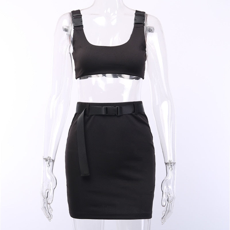 Buckle Bralette Tank And Skirt With Belt Mssza