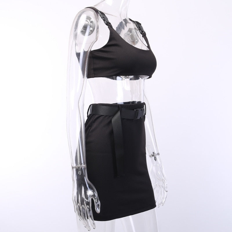 Buckle Bralette Tank And Skirt With Belt Mssza