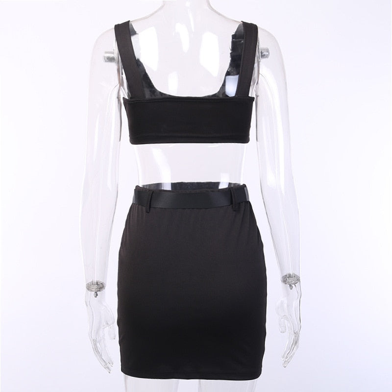 Buckle Bralette Tank And Skirt With Belt Mssza