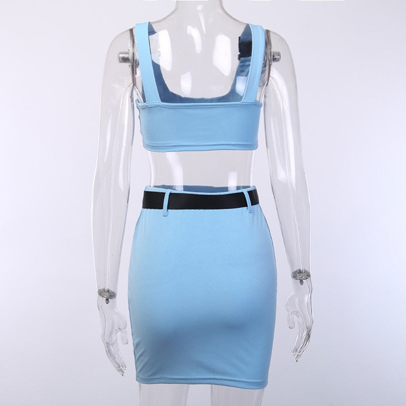Buckle Bralette Tank And Skirt With Belt Mssza