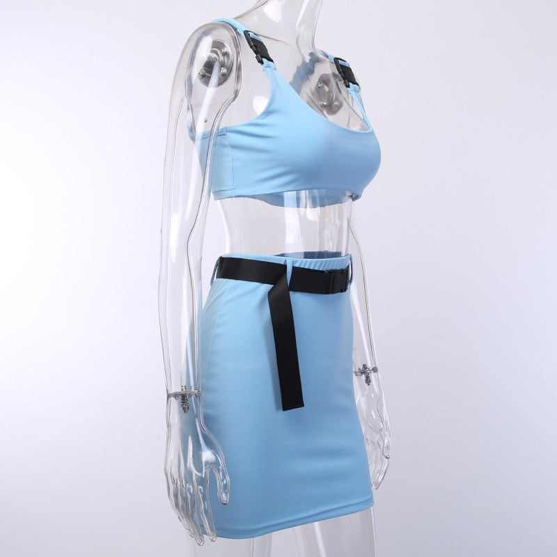 Buckle Bralette Tank And Skirt With Belt Mssza