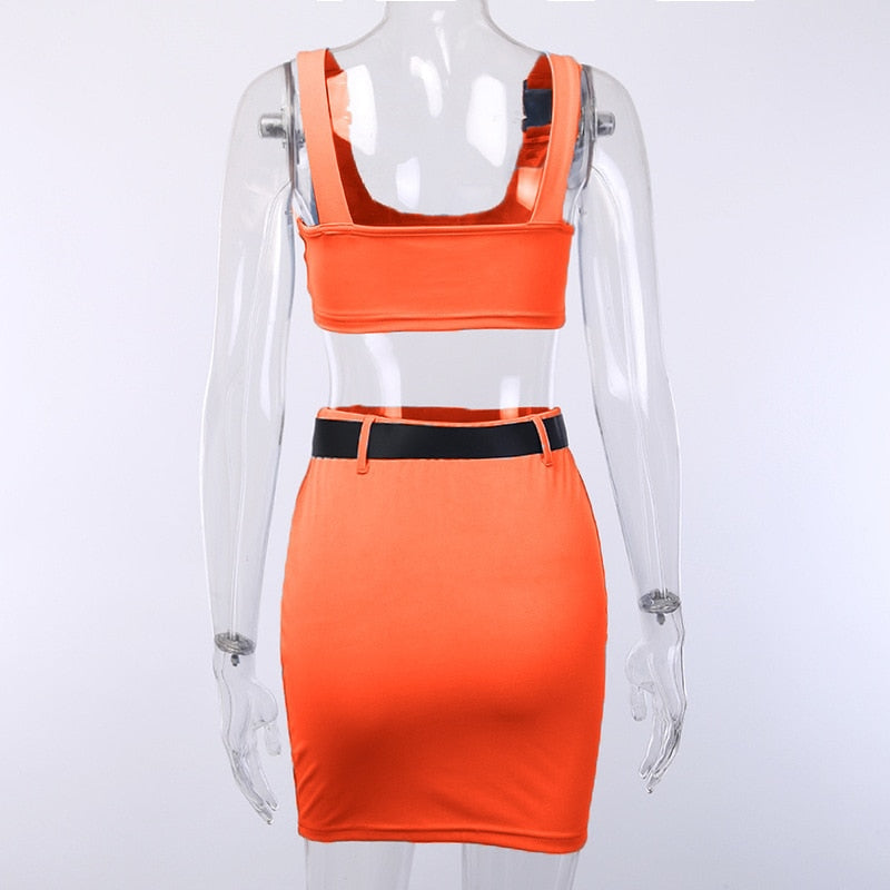 Buckle Bralette Tank And Skirt With Belt Mssza