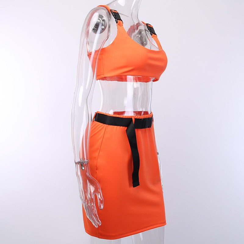 Buckle Bralette Tank And Skirt With Belt Mssza