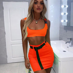 Buckle Bralette Tank And Skirt With Belt Mssza