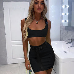 Buckle Bralette Tank And Skirt With Belt Mssza