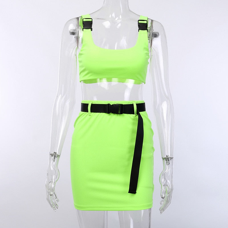 Buckle Bralette Tank And Skirt With Belt Mssza