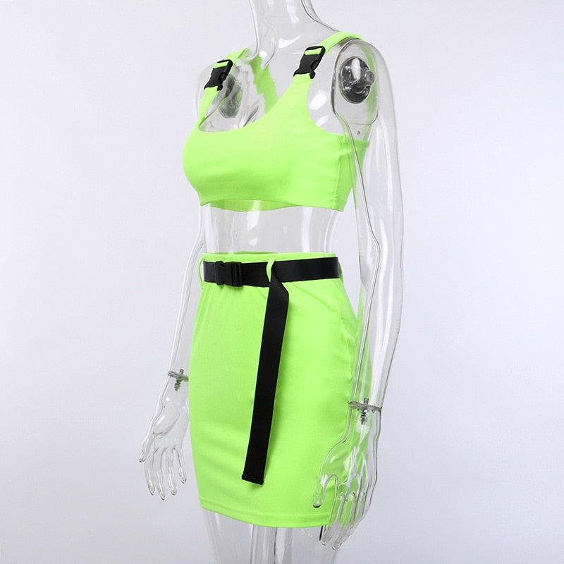 Buckle Bralette Tank And Skirt With Belt Mssza