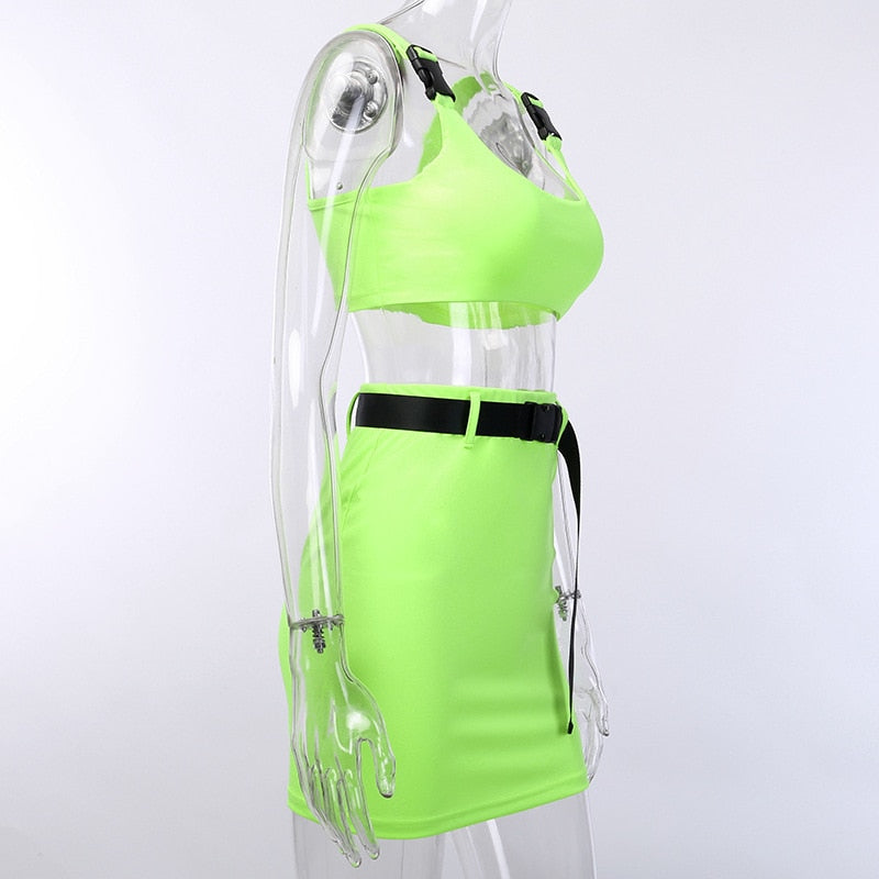 Buckle Bralette Tank And Skirt With Belt Mssza