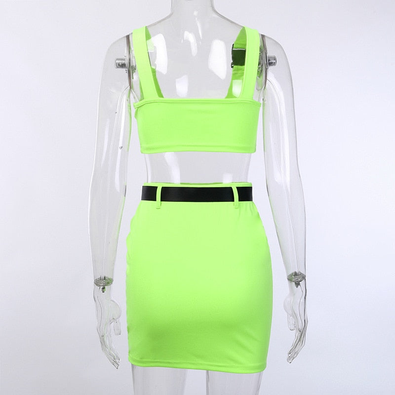 Buckle Bralette Tank And Skirt With Belt Mssza