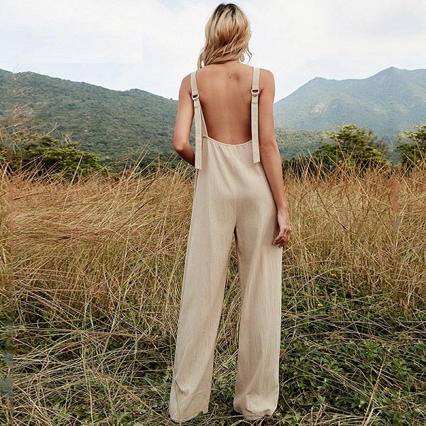 Casual Solid Cotton Linen Jumpsuits Mssza