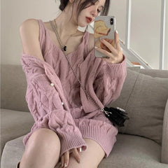 Chiffon Two-piece Sweater And  Soft Waxy Slim Sling Dress Set Mssza