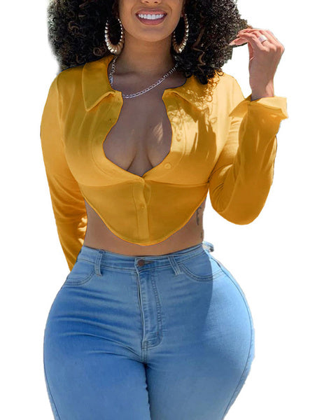 Crop Top Cut Out Shirt Long Sleeve Tops Mssza