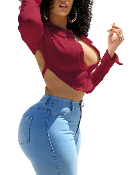 Crop Top Cut Out Shirt Long Sleeve Tops Mssza