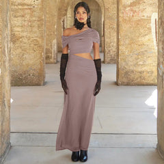 Cut Out Elegant Fashionable One Shoulder Short Sleeve Bodycon Stylish Maxi Dress Mssaz Desses