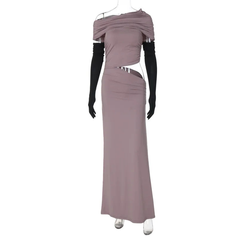 Cut Out Elegant Fashionable One Shoulder Short Sleeve Bodycon Stylish Maxi Dress Mssaz Desses