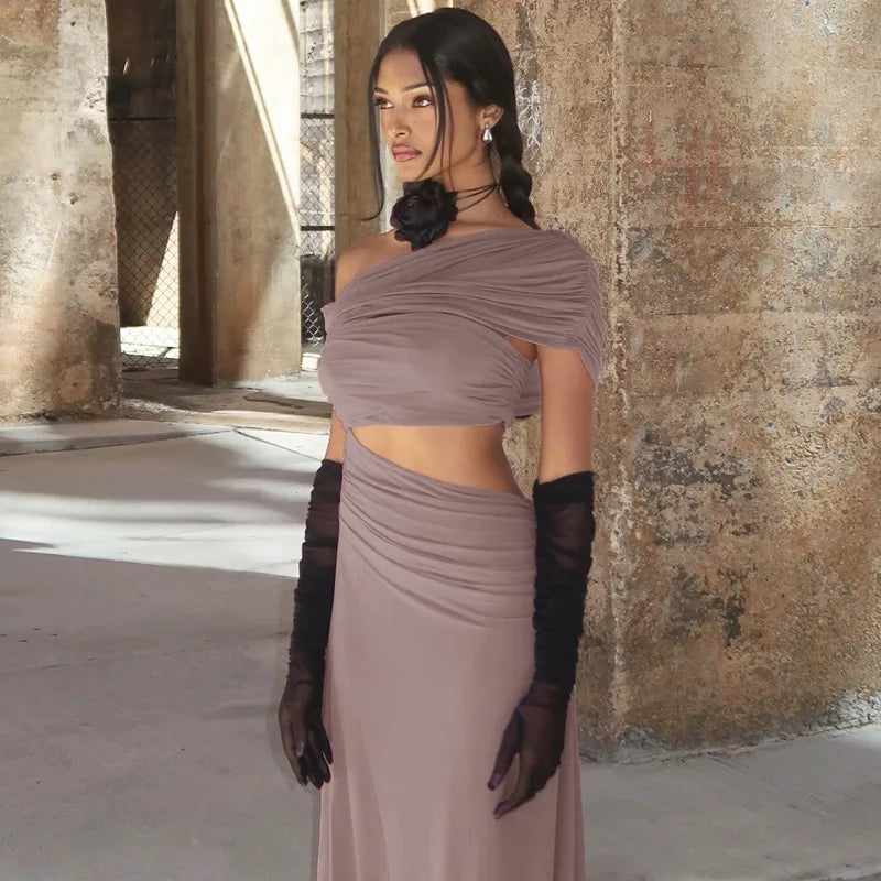 Cut Out Elegant Fashionable One Shoulder Short Sleeve Bodycon Stylish Maxi Dress Mssaz Desses