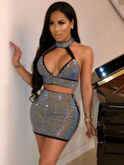 Cut Out Sleeveless Polyester Open Shoulder Bodycon Midi Club Dresses Mssza