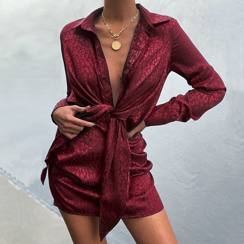 Deep V Neck Lace-up Shirt MiniDress Mssaz Desses