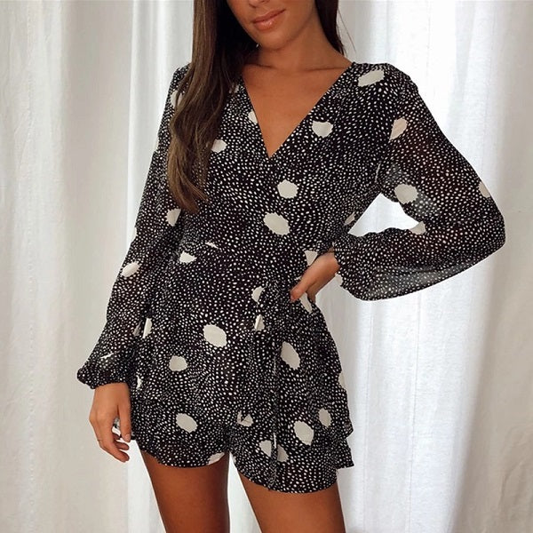 Deep V-neck Lace Up Playsuit Romper Mssza