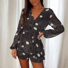 Deep V-neck Lace Up Playsuit Romper Mssza