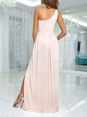 Spring One Shoulder Sleeveless Long Dress  Solid Loose Night Party Dress Mssaz Desses