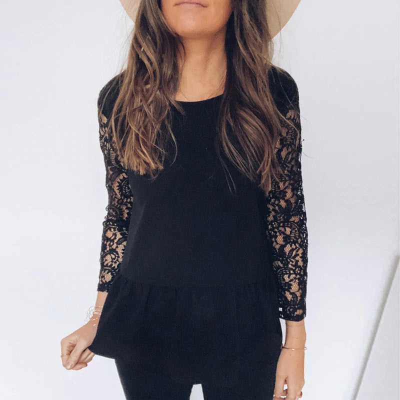 Elegant V-neck Lace Long Sleeve Chiffon Shirt Mssza