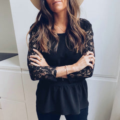 Elegant V-neck Lace Long Sleeve Chiffon Shirt Mssza