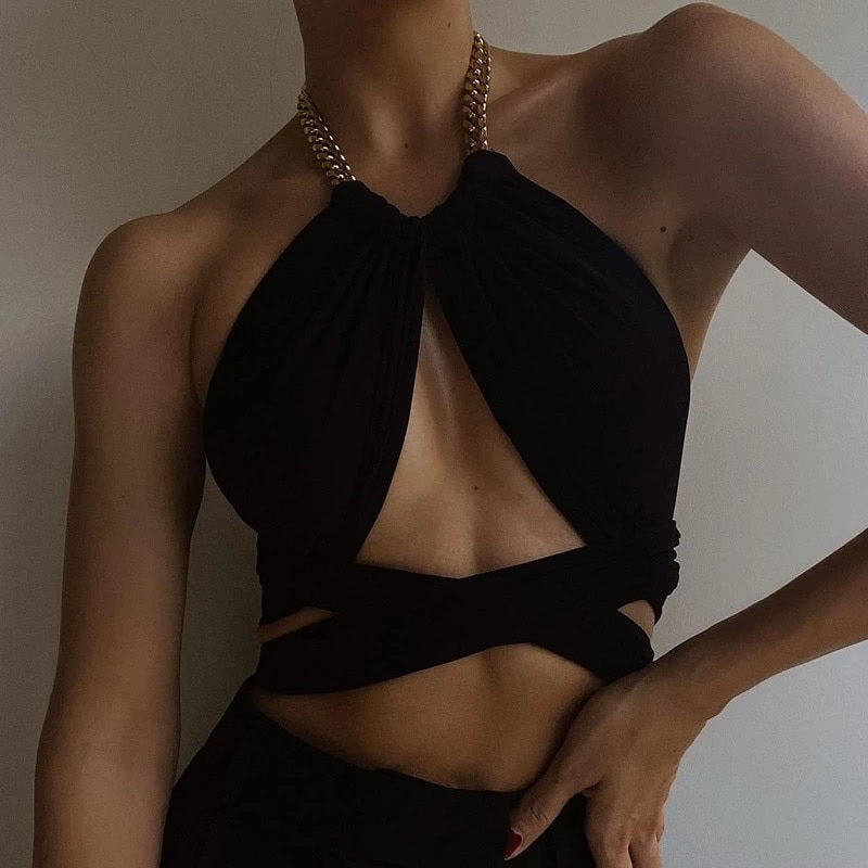 Halter Chain Hollow Sleeveless Crop Top Mssza