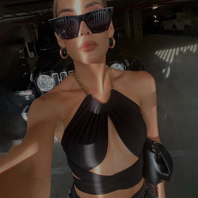 Halter Chain Hollow Sleeveless Crop Top Mssza