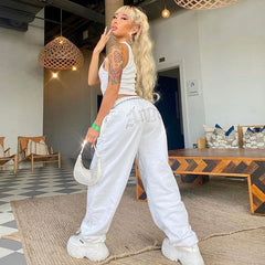 High Elastic Waist Angel Letter Trousers Mssza