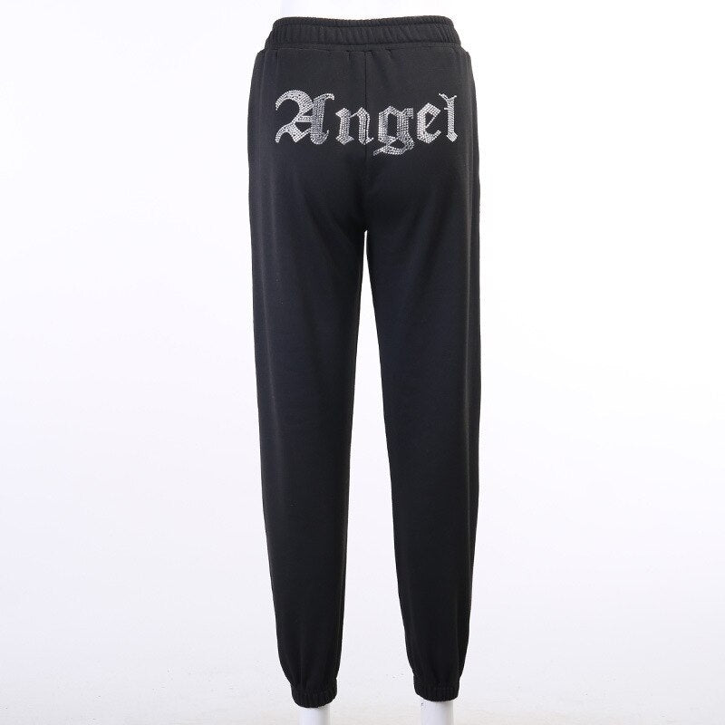 High Elastic Waist Angel Letter Trousers Mssza