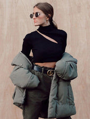 Hollow Out Solid Long Sleeve T Shirt Mssza