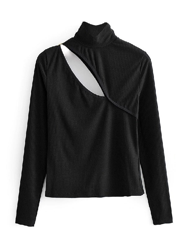 Hollow Out Solid Long Sleeve T Shirt Mssza