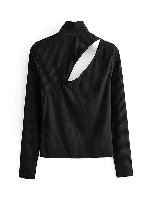 Hollow Out Solid Long Sleeve T Shirt Mssza