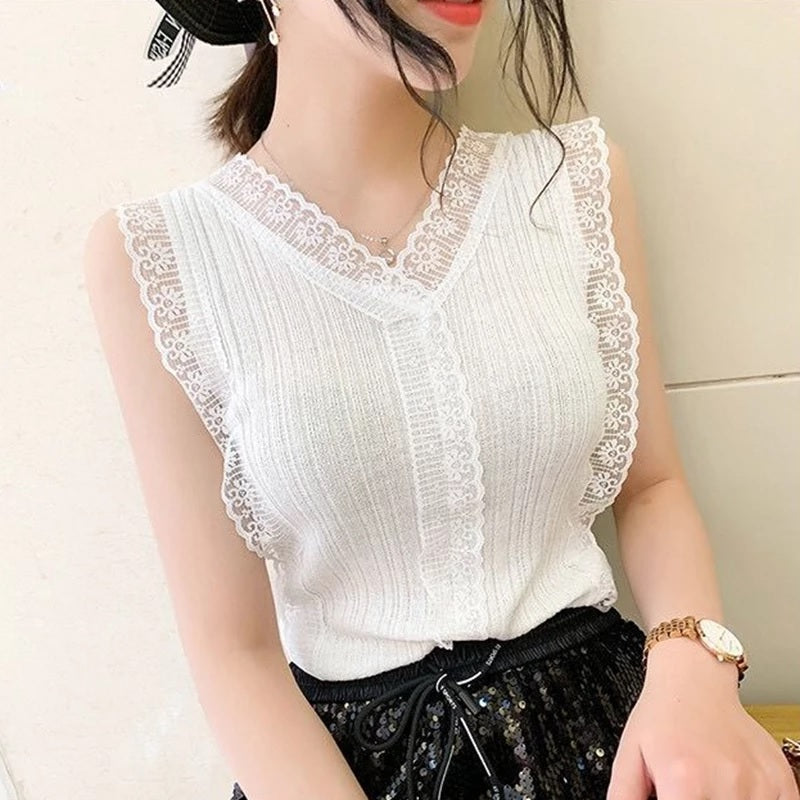 Lace Casual Sleeveless Blouse Mssza