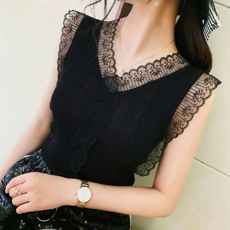 Lace Casual Sleeveless Blouse Mssza