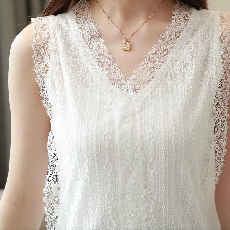 Lace Sleeveless Casual Office Blouse Mssza
