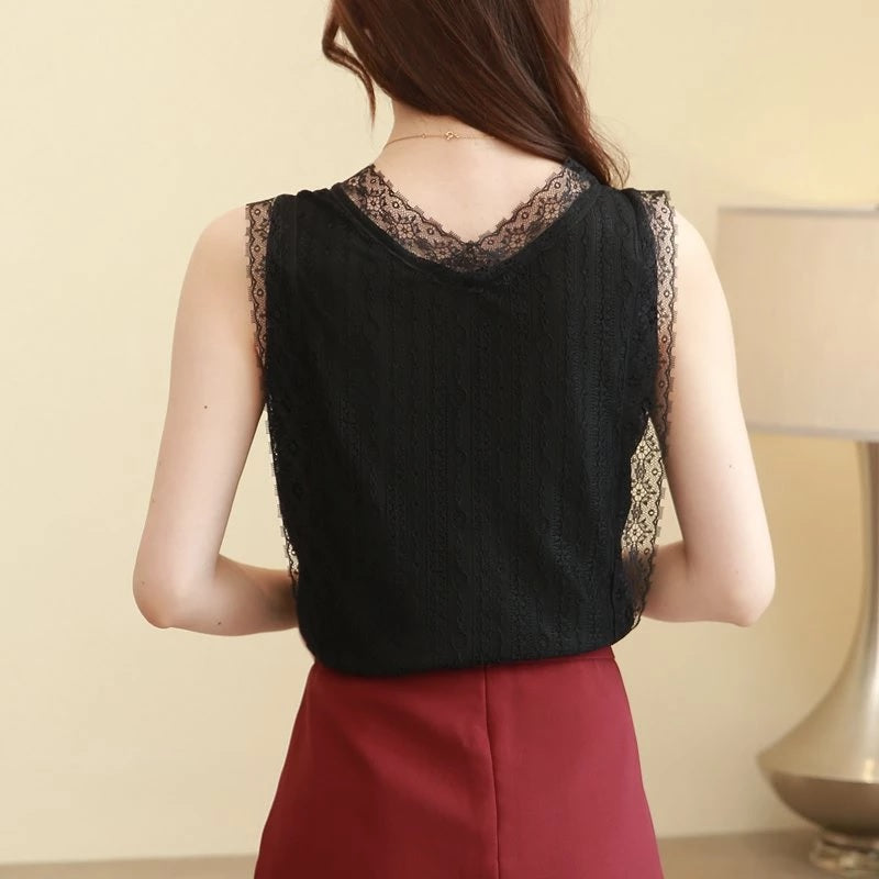 Lace Sleeveless Casual Office Blouse Mssza