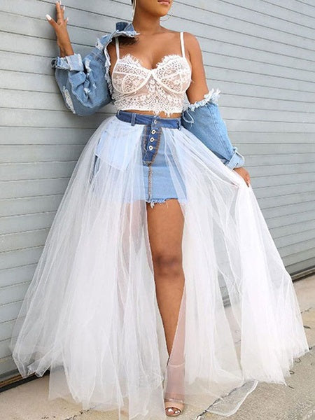 Layered Raised Waist Long Skirt Mssza