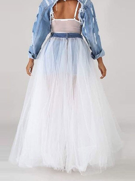 Layered Raised Waist Long Skirt Mssza